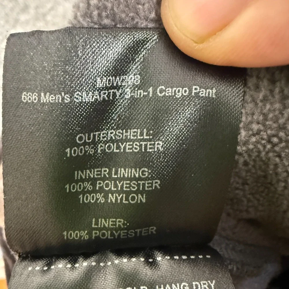 686 Smarty 3-in-1 Snowboarding Fleece‎ Pants Zip Liner Only Mens 2XL XXL Gray